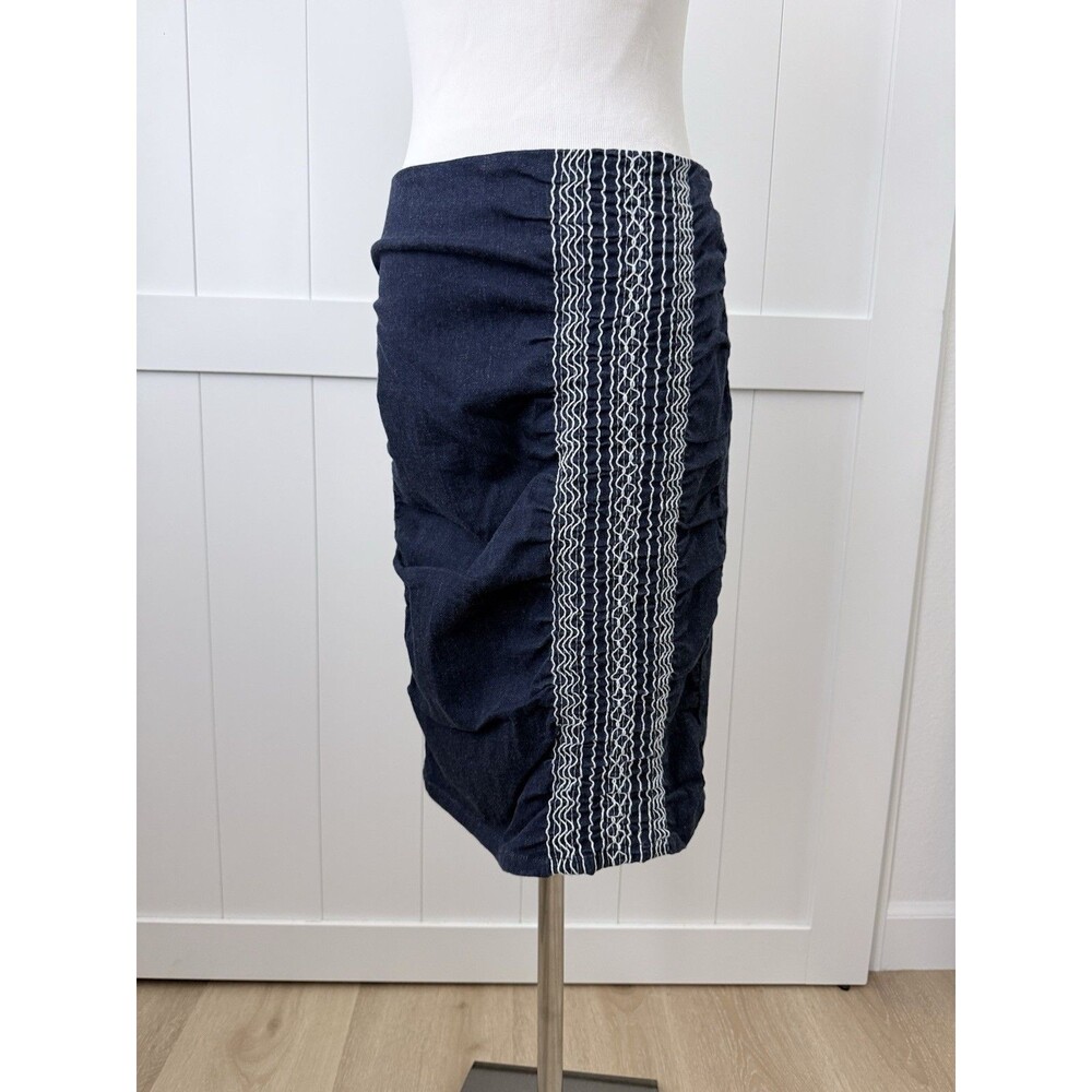 Archival Vivienne Tam Y2K Smocked Denim Skirt - Size 0 (Fits S 2) Vintage - Picture 8 of 11